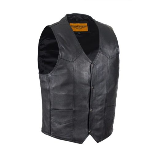 Mens Plain Black Leather Vest – Hasbro Leather | Top Quality Bikers ...